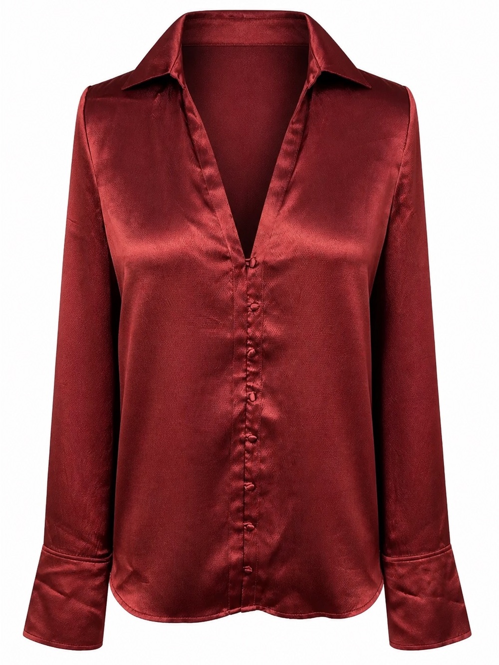 PAIGE - 100% Silk Merlot Button-Front Blouse Classy Chic